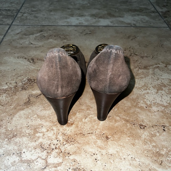 Tory Burch Sophie Chocolate Suede Wedge Heels - Picture 4 of 10